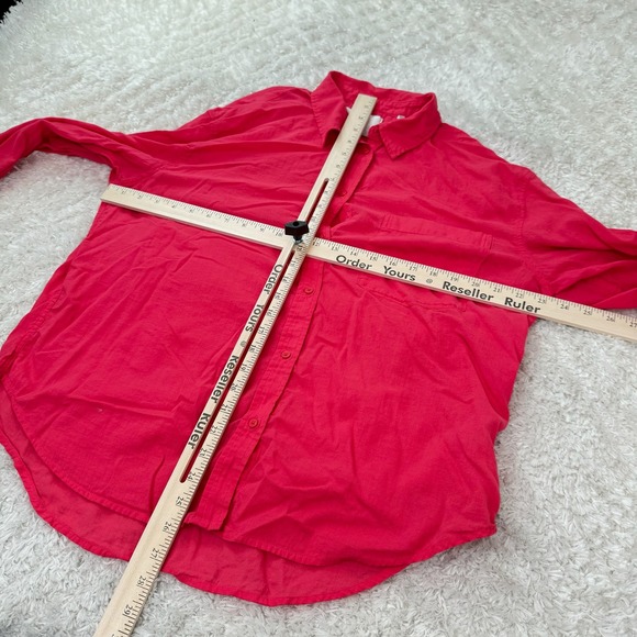 7 For All Mankind Shirt Women's Medium  Red Button Down Star Detail Rock Punk - Picture 7 of 10